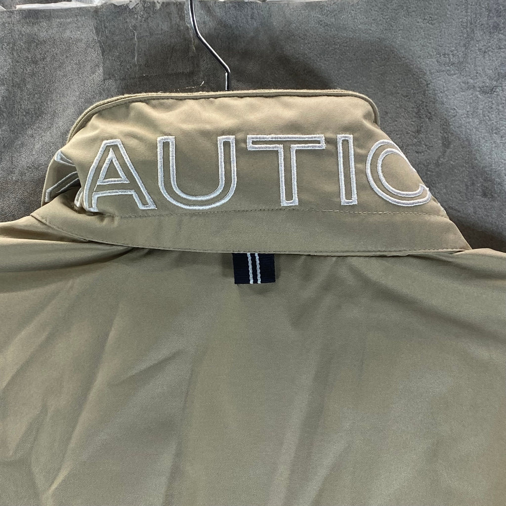NAUTICA Men's Sand Waterproof Full-Zip Embroidered Neck Bomber Jacket SZ M