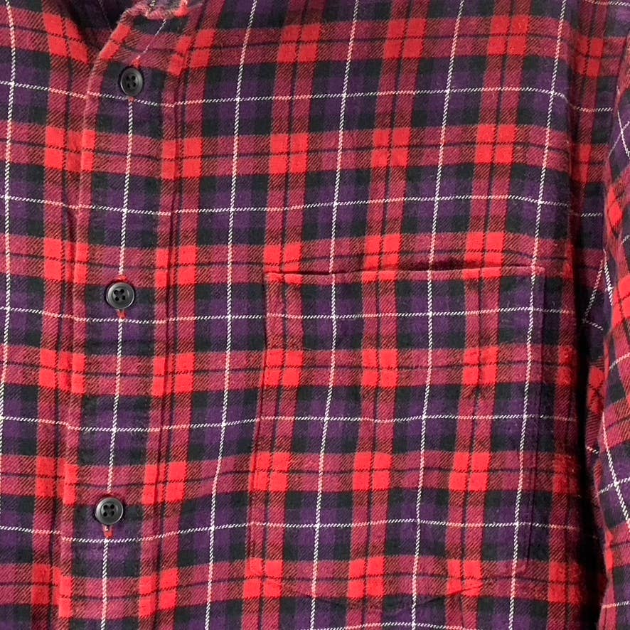 AUTHENTIC SHIRT Men's Red/Navy Flannel Button-Up Long Sleeve Cotton Shirt SZ M