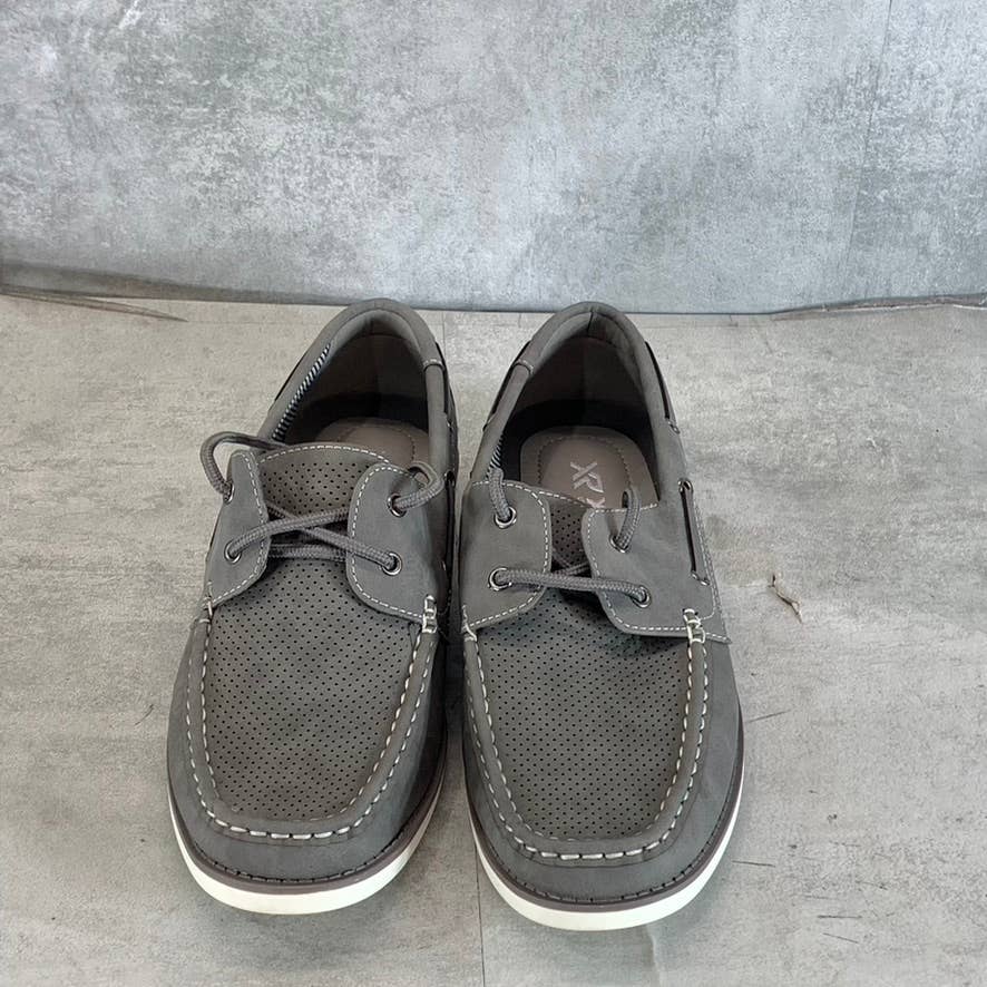 XRAY Men's Gray Perforated Faux-Leather Zahav Lace-Up Boat Shoes SZ 8.5