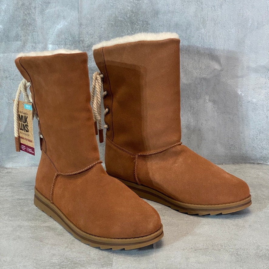 MUK LUKS Cognac Suede Ziggy Memory Foam Rodeo Pull-On Boots SZ 10