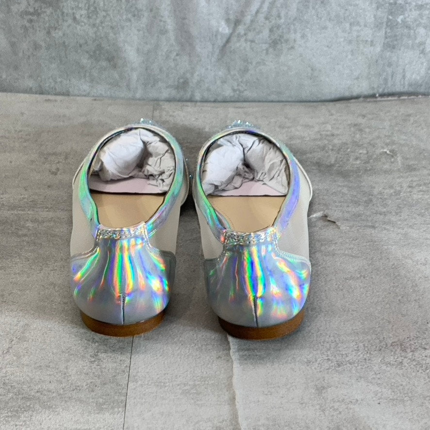 NINE WEST Women's Silver Bogus Rhinestone Embellished Pointed-Toe Mesh Flats SZ7