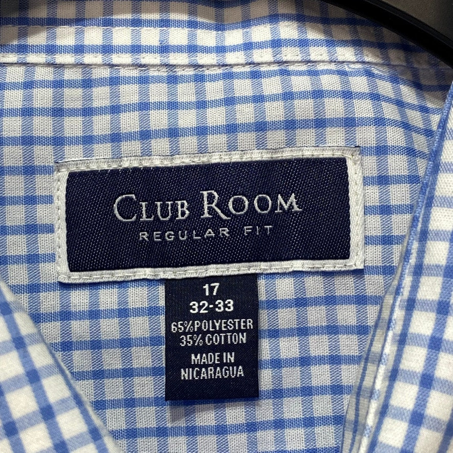 CLUB ROOM Light Blue Classic/Regular Fit Check Dress Shirt SZ 17 32/33