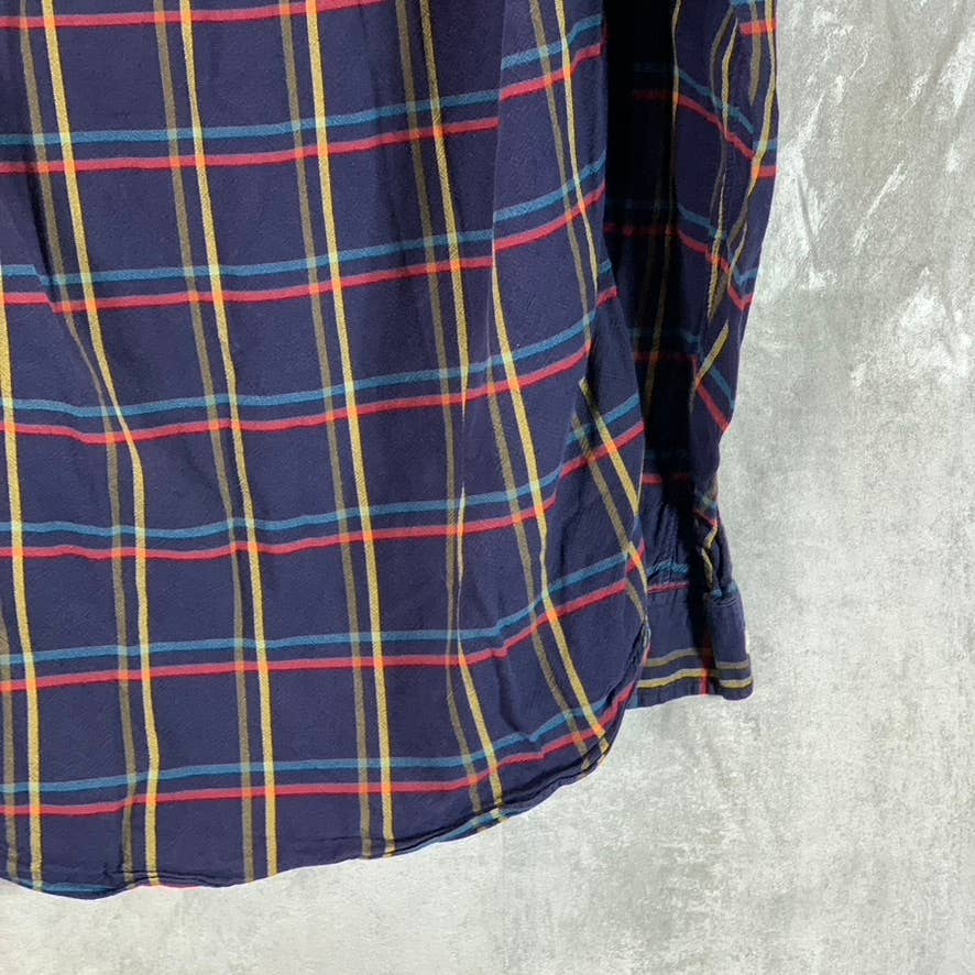 J.CREW Men's Navy Windowpane Cotton Button-Up Long-Sleeve Oxford Shirt SZ M