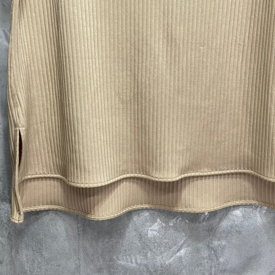 ALFANI Beige Ribbed High-Low Short Sleeve Scoop Neck Tunic Top SZ L