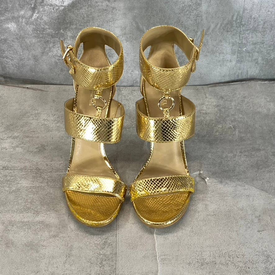 MICHAEL MICHAEL KORS Women's Gold Metallic Amos Ankle Cuff Stiletto Sandals SZ10