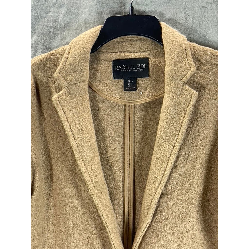 RACHEL ZOE Women's Tan One-Button Wool Blend Coat SZ S