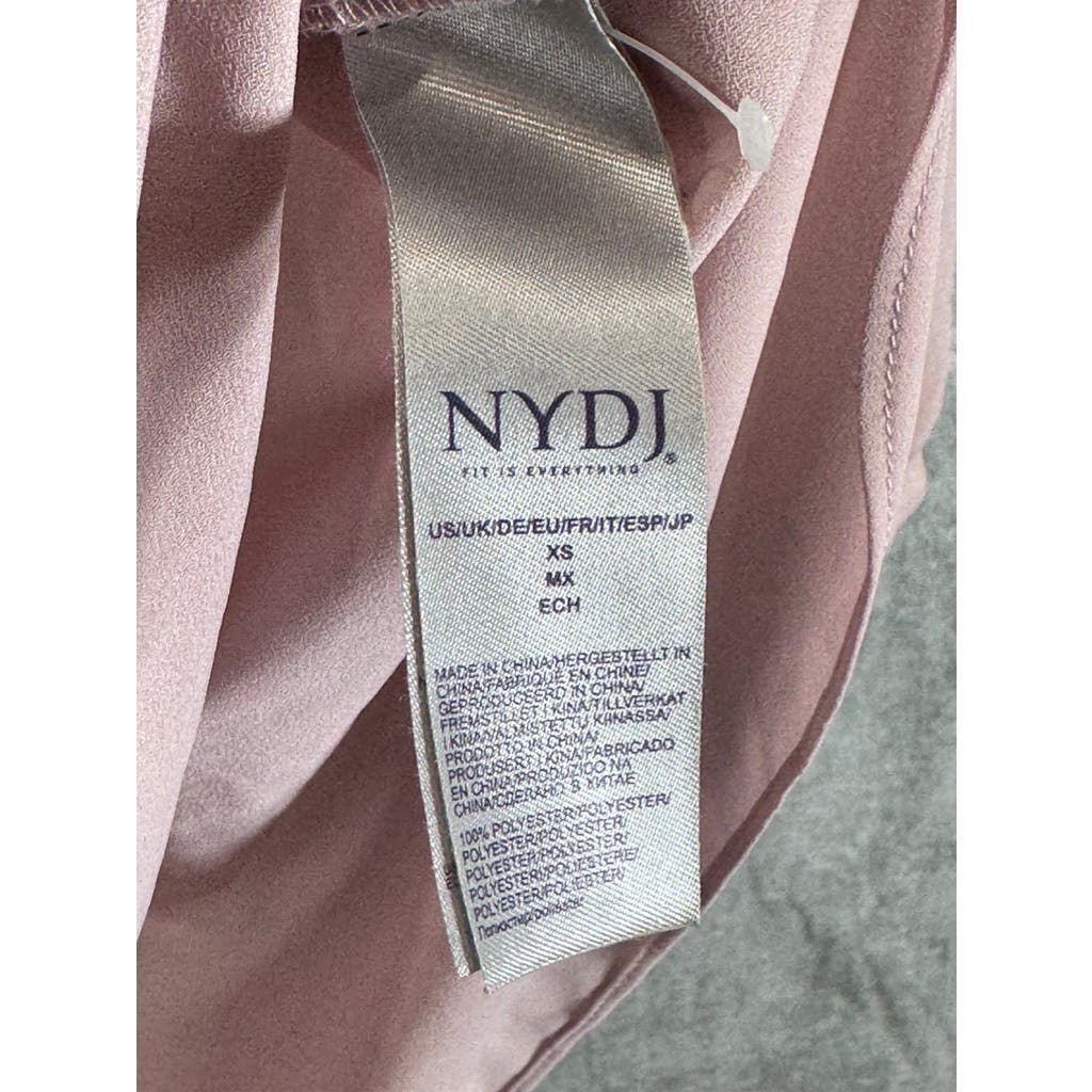 NYDJ Women's Light Pink Pleated Back Half Button Front 3/4 Sleeve Top SZ XS