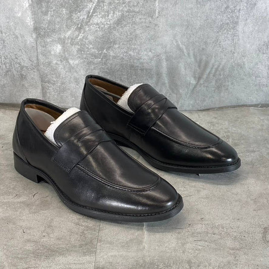 THOMAS & VINE Black Leather Bishop Apron Toe Split Penny Loafer SZ 8.5