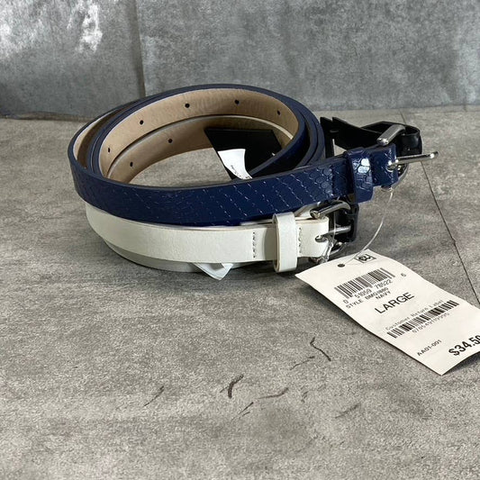 INC INTERNATIONAL CONCEPTS Women's White/Navy 2pc Solid Snake Belt Set SZ L