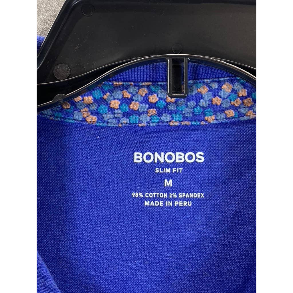 BONOBOS Men's Navy Printed Slim-Fit Short-Sleeve Polo Shirt SZ M