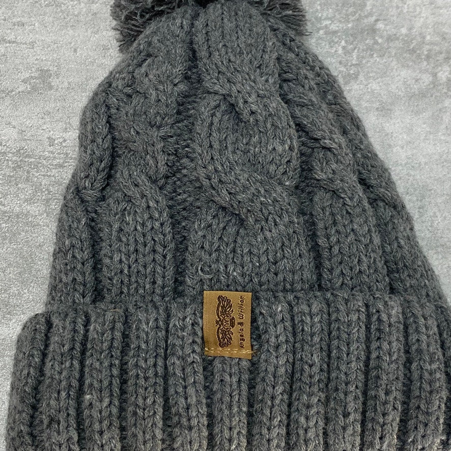 ANGELA & WILLIAM Dark Gray Cable Knit Pom-Pom Beanie with Sherpa Lining OS