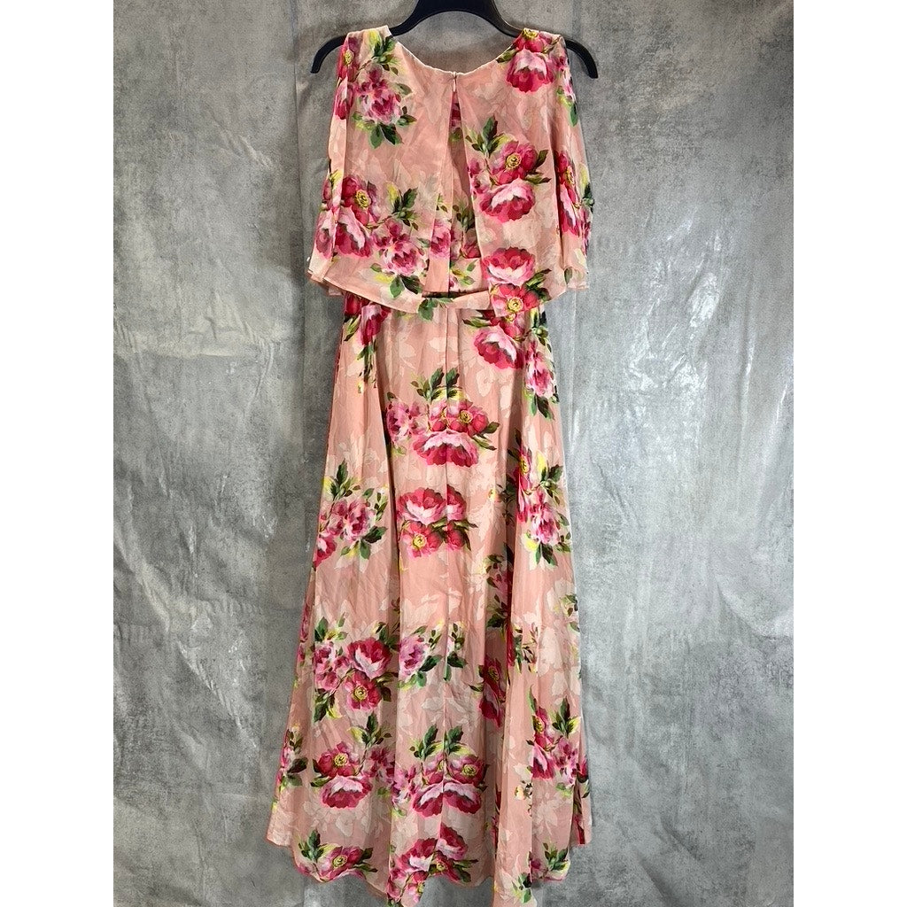 JESSICAS HOWARD Women's Petite Blush Floral Print Short Split Sleeve Tie Waist