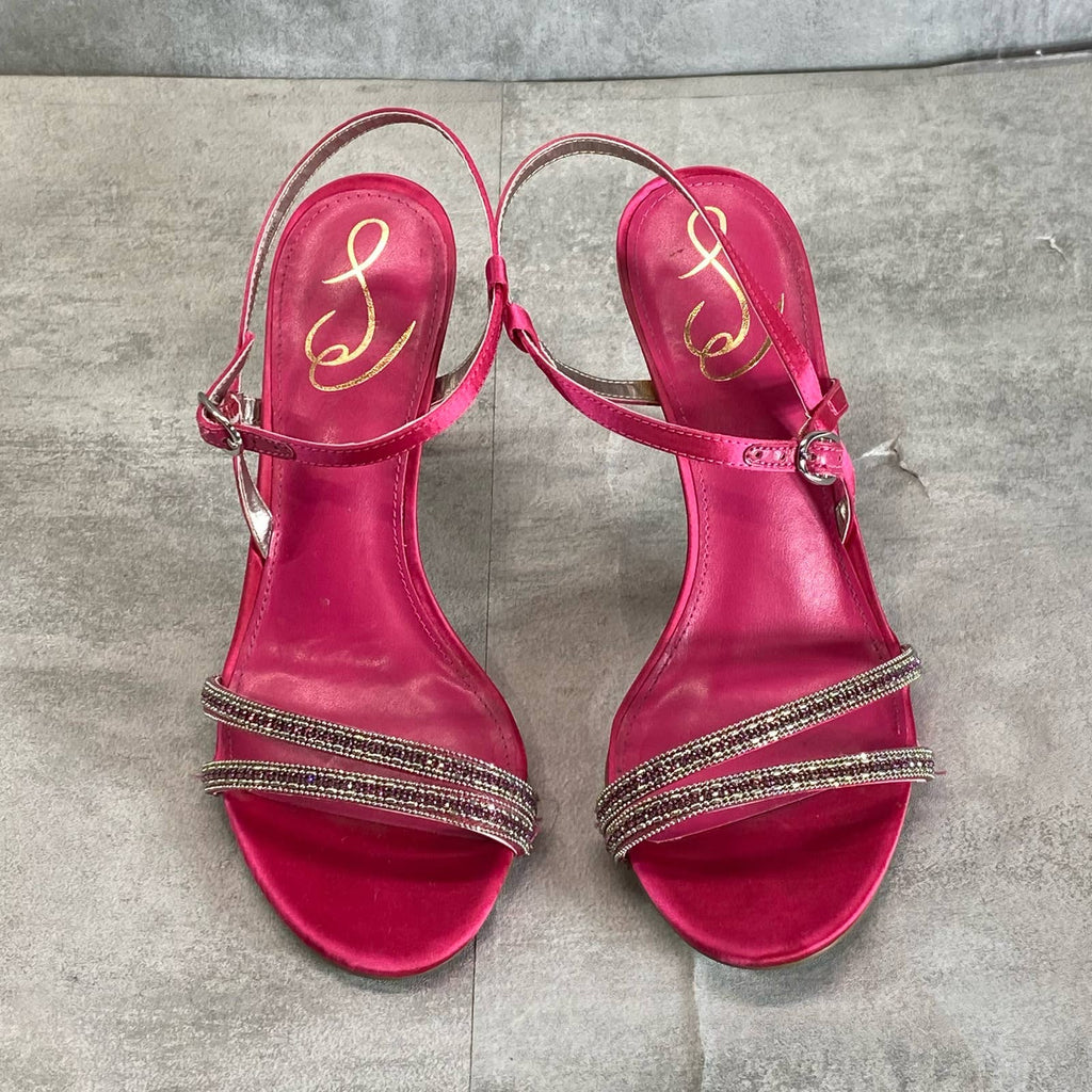 SAM EDELMAN Women's Bold Fuschia Satin Daisie Ankle Strap Stiletto Heels SZ 7