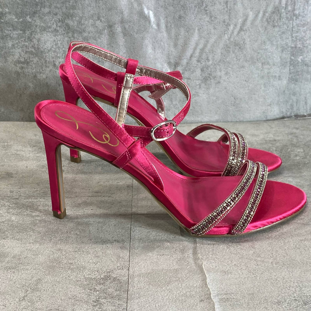 SAM EDELMAN Women's Bold Fuschia Satin Daisie Ankle Strap Stiletto Heels SZ 7