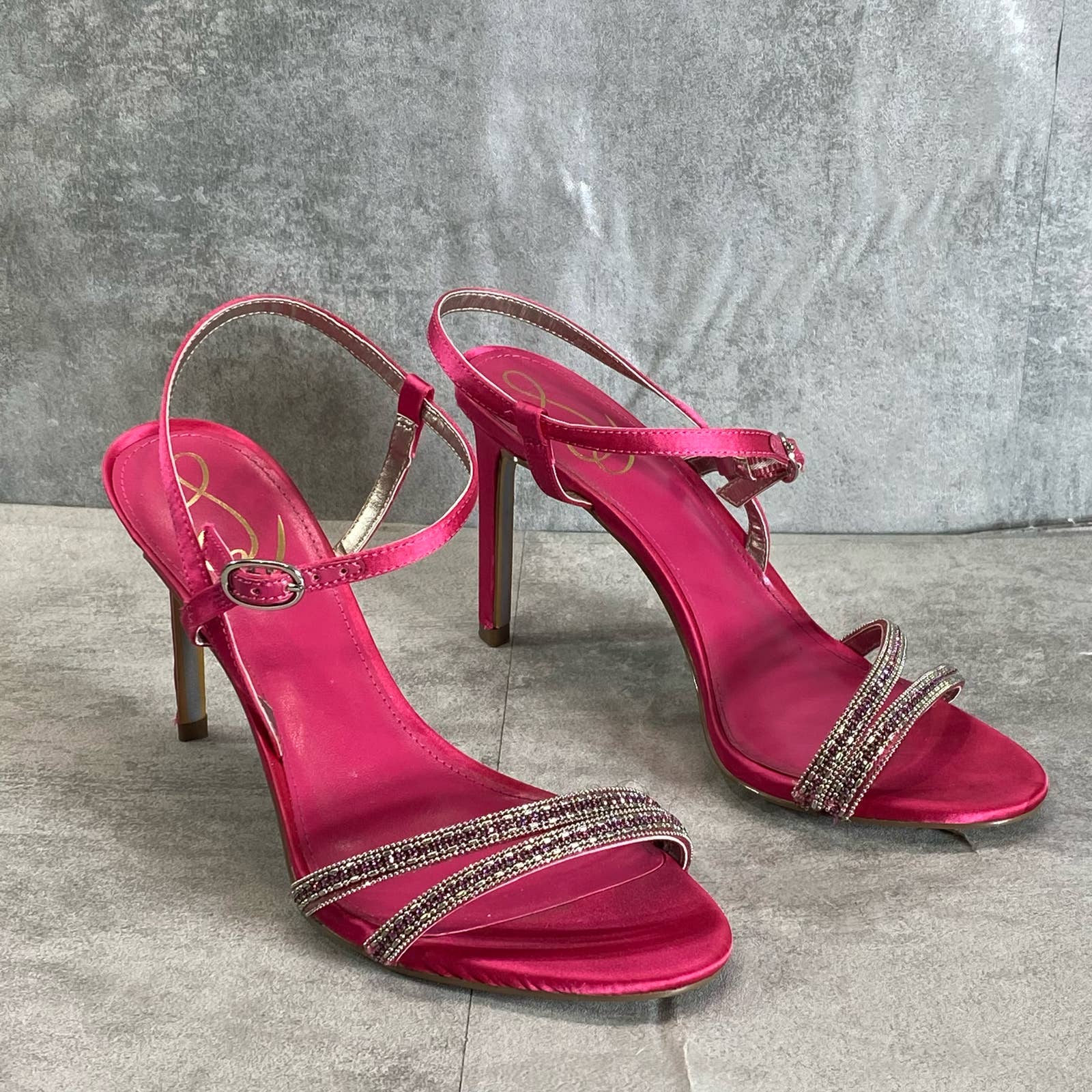 SAM EDELMAN Women's Bold Fuschia Satin Daisie Ankle Strap Stiletto Heels SZ 7