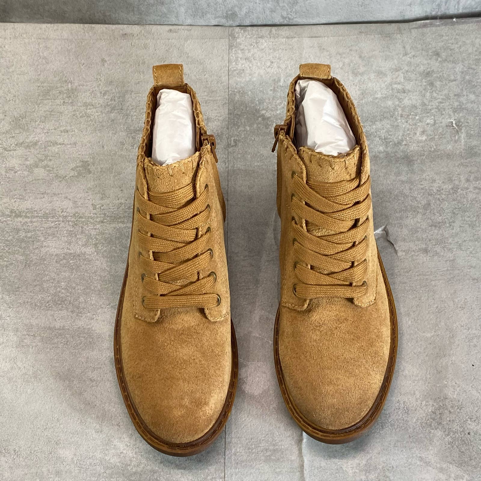 ZODIAC Women's Latte Leather Paisley Lace-Up Side Zip Ankle Boots SZ 5