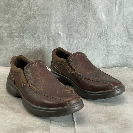 CLARKS Men's Brown Tumbled Extra Comfort Bradley Step Round-Toe Slip-On Loafers SZ 8.5