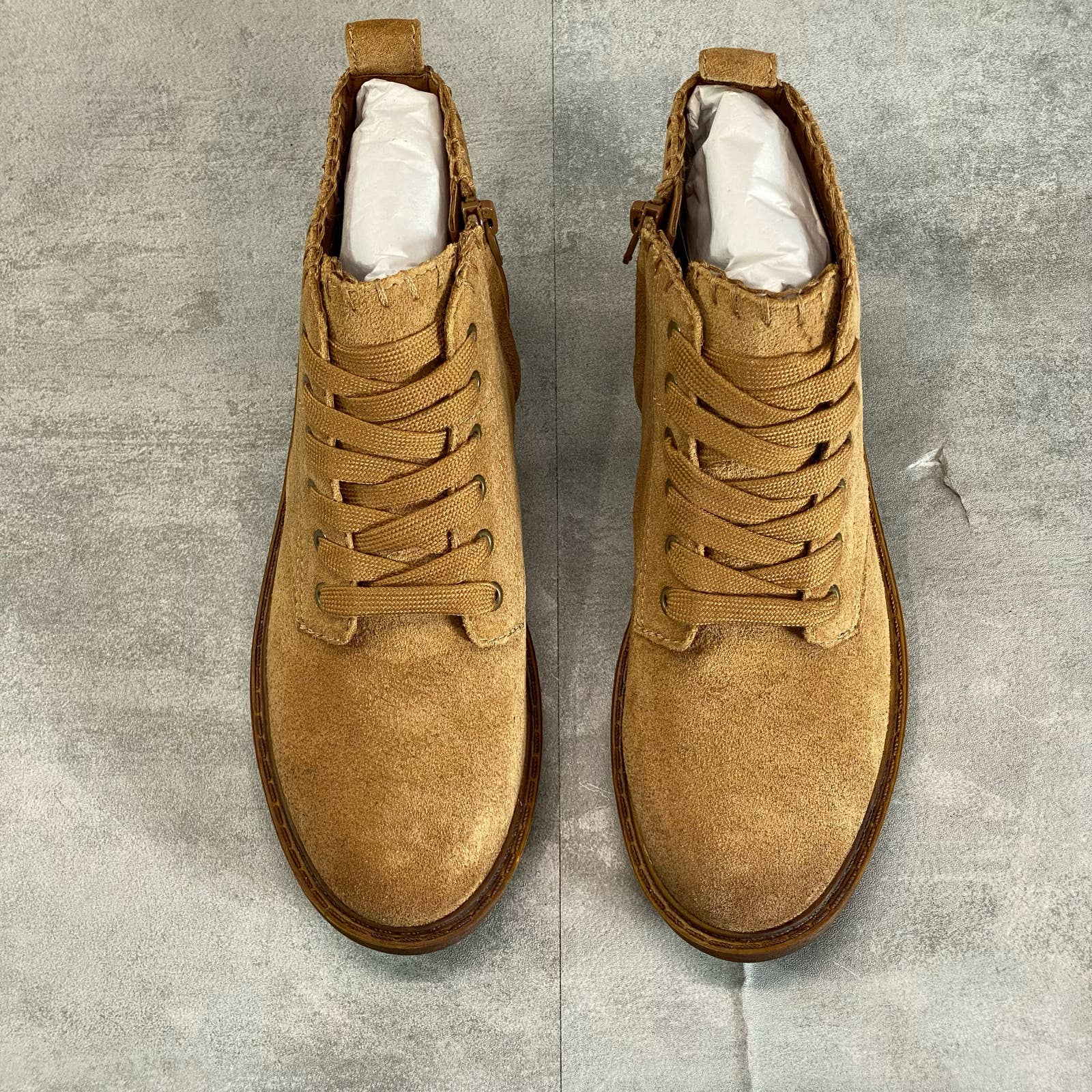 ZODIAC Women's Latte Leather Paisley Lace-Up Side Zip Ankle Boots SZ 5