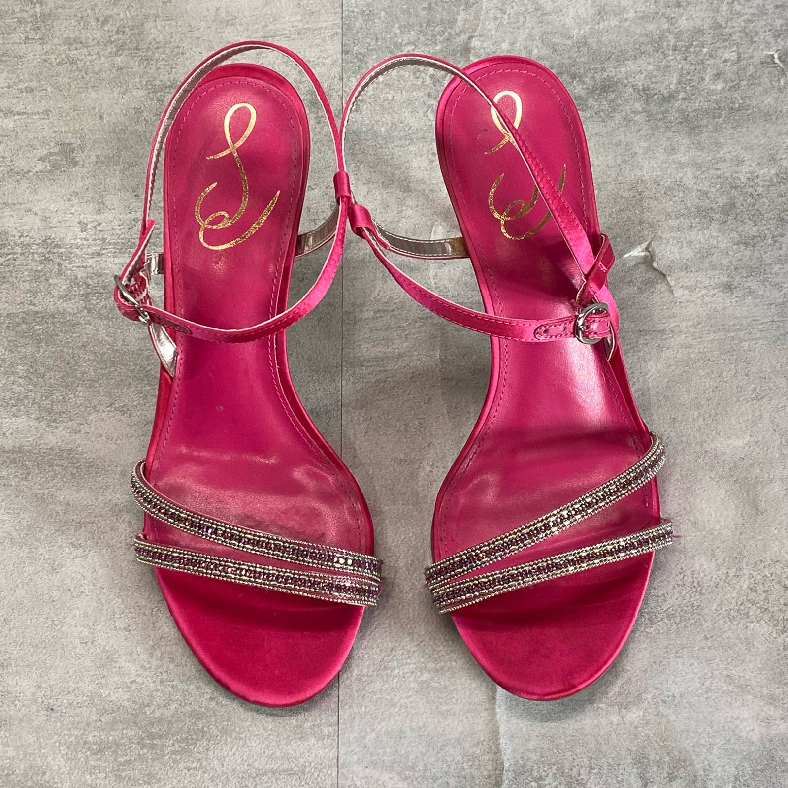 SAM EDELMAN Women's Bold Fuschia Satin Daisie Ankle Strap Stiletto Heels SZ 7