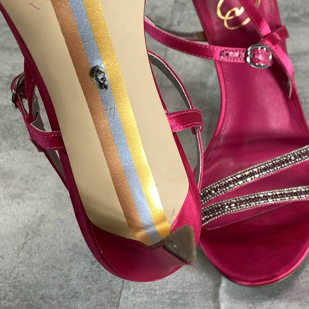 SAM EDELMAN Women's Bold Fuschia Satin Daisie Ankle Strap Stiletto Heels SZ 7