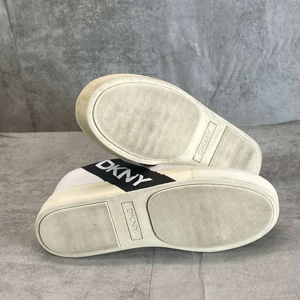 DKNY Women's White Caleb Logo Slip-On Zip-Up Sneakers SZ 6.5