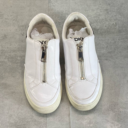 DKNY Women's White Caleb Logo Slip-On Zip-Up Sneakers SZ 6.5