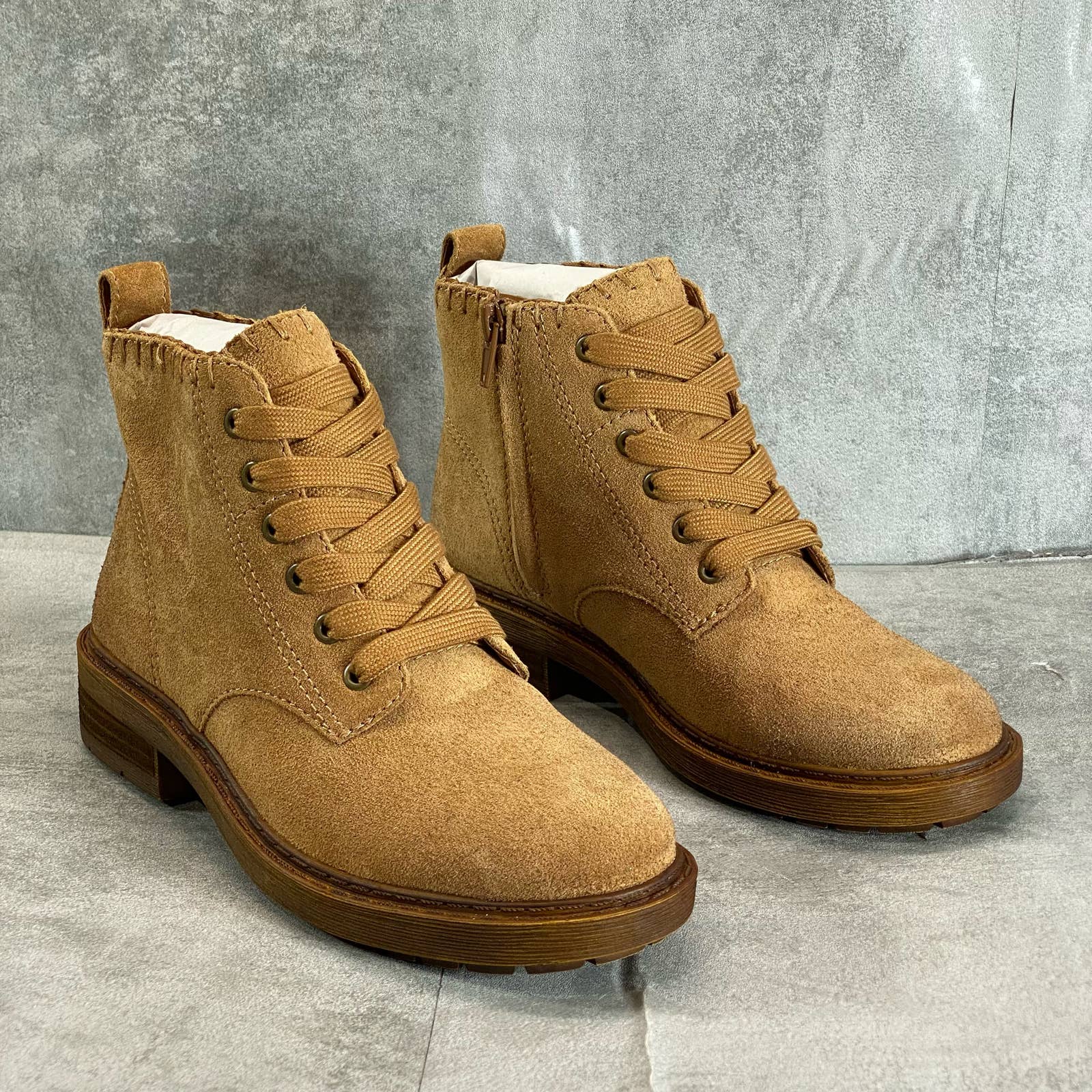 ZODIAC Women's Latte Leather Paisley Lace-Up Side Zip Ankle Boots SZ 5