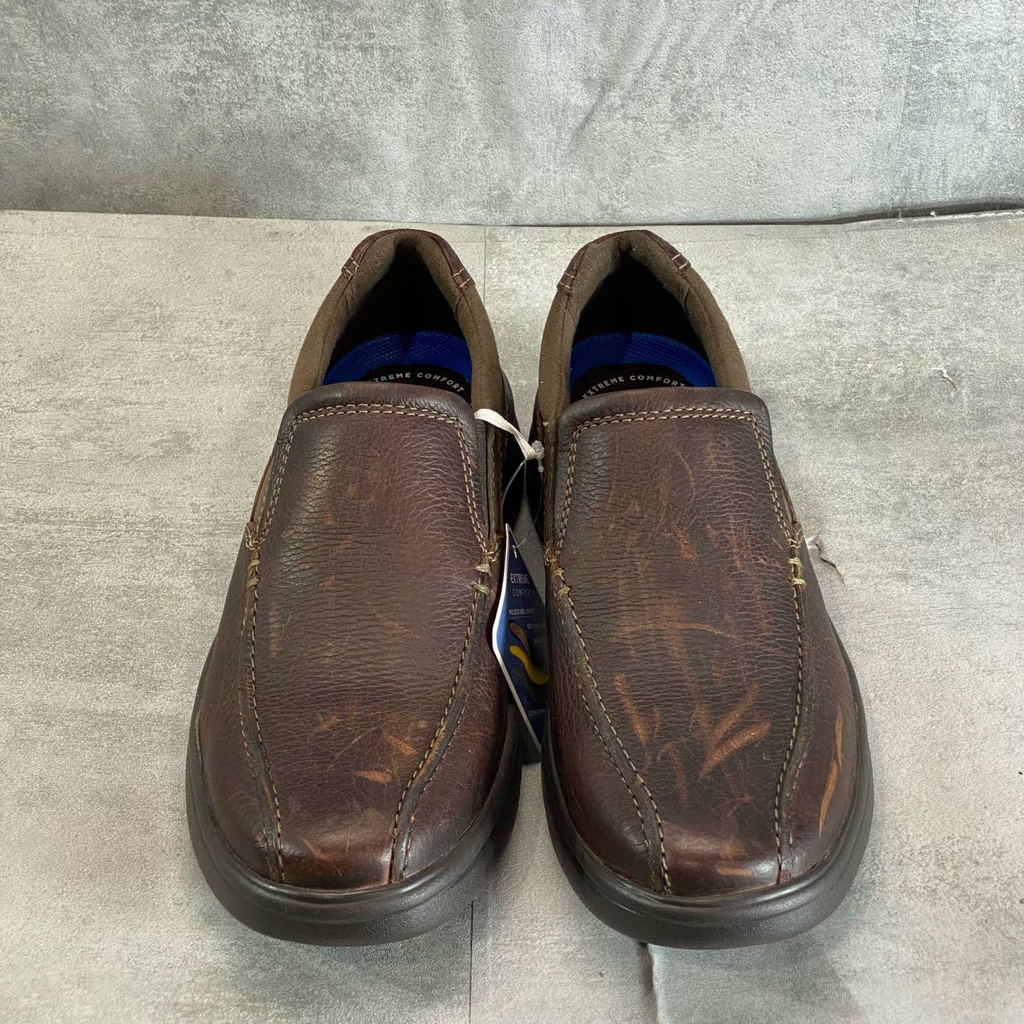 CLARKS Men's Brown Tumbled Extra Comfort Bradley Step Round-Toe Slip-On Loafers SZ 8.5