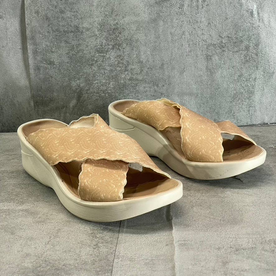 BZEES Women's Almond Sahara Washable Fabric Wedge Slide Sandals SZ 7