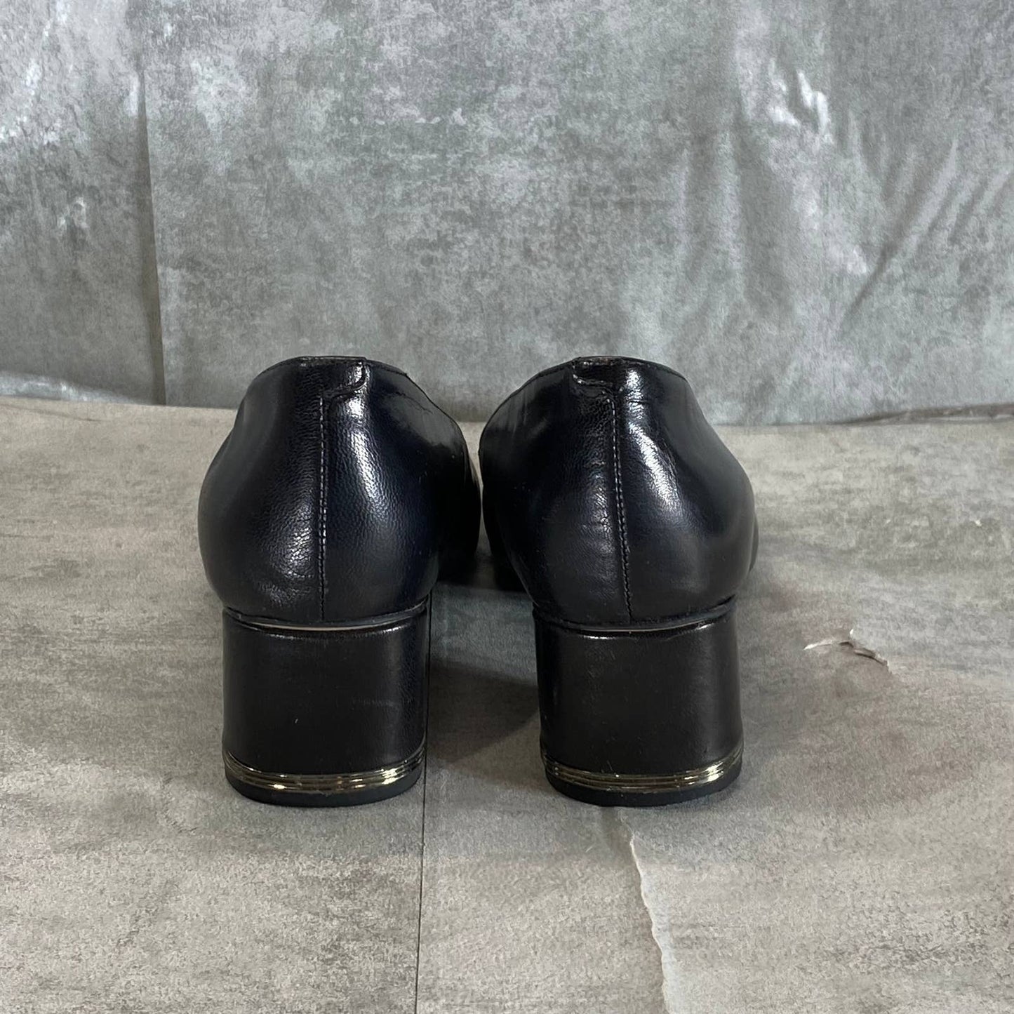 FRANCO SARTO Women's Black Leather Pisa Square-Toe Round-Heel Pumps SZ 9.5