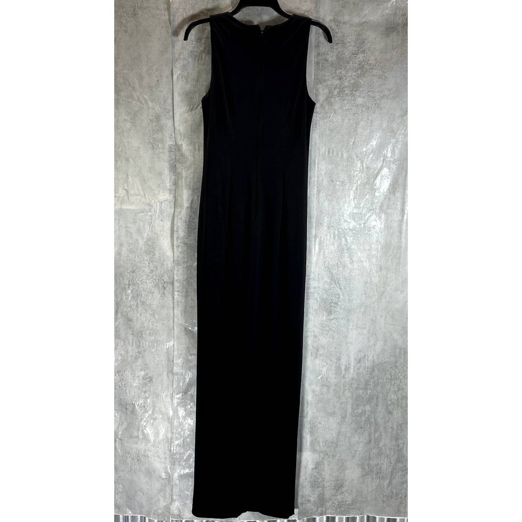 B&A BY BETSY & ADAM Women's Black V-Neck Side-Ruched Broach Gown SZ 10