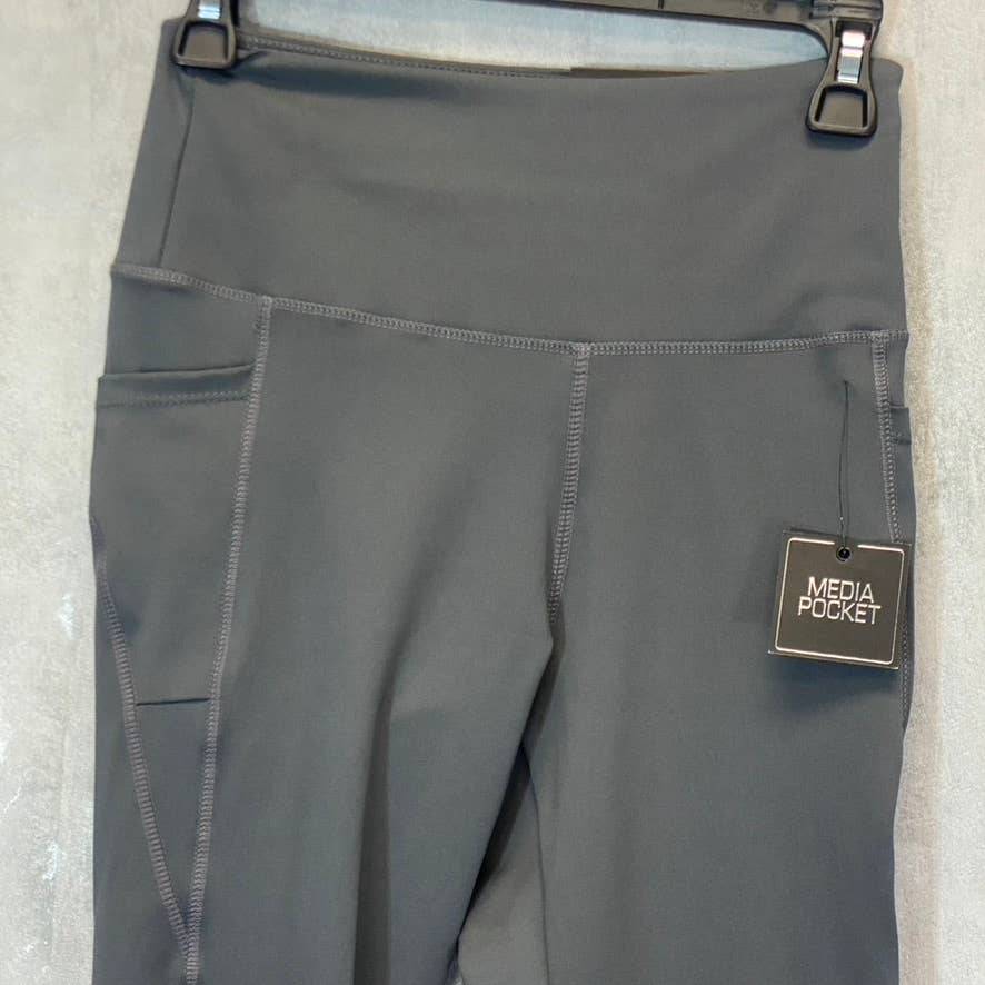 KAY UNGER Women's Dark Grey High-Waist Tummy Control Mesh Cuff Pull-On Leggings SZ S