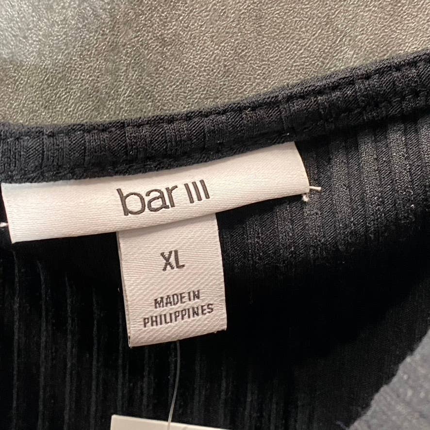 BAR III Women's Deep Black Straight-Neck Bungee-Strap Ribbed Dress SZ XL