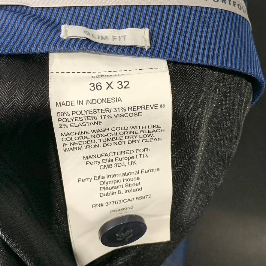 PERRY ELLIS PORTFOLIO Men's Navy Plaid Slim-Fit Performance Stretch Dress Pants
