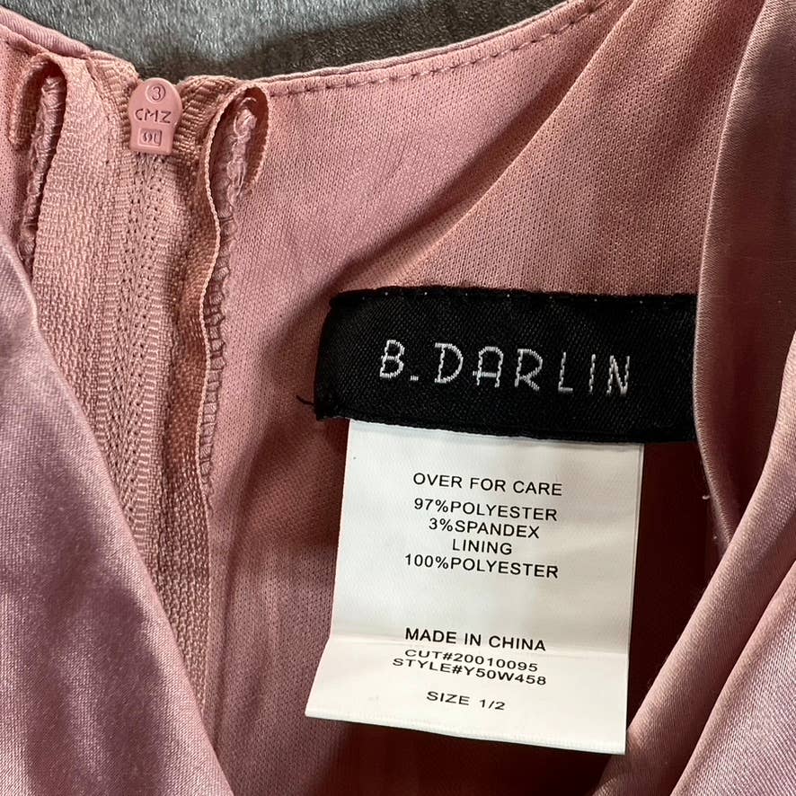 B. DARLIN Juniors' Rose Blush Satin V-Neck Faux-Wrap Tiered Mini Dress SZ 1/2