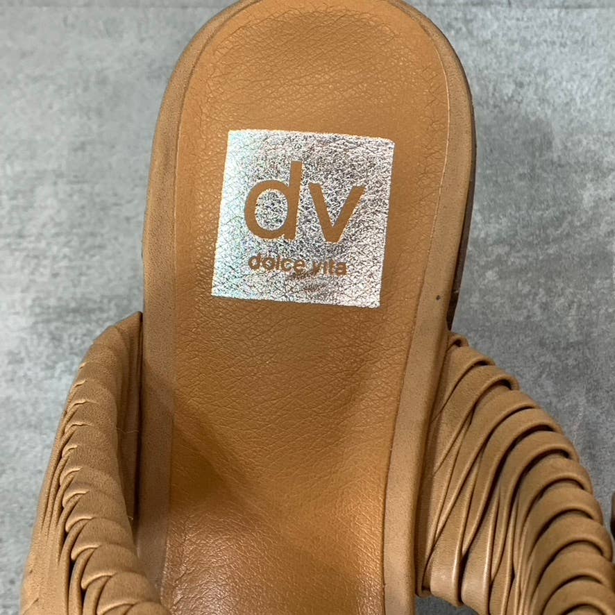 DV DOLCE VITA Women's Tan Bambi Round-Toe Slip-On Stacked-Heel Sandals SZ 9