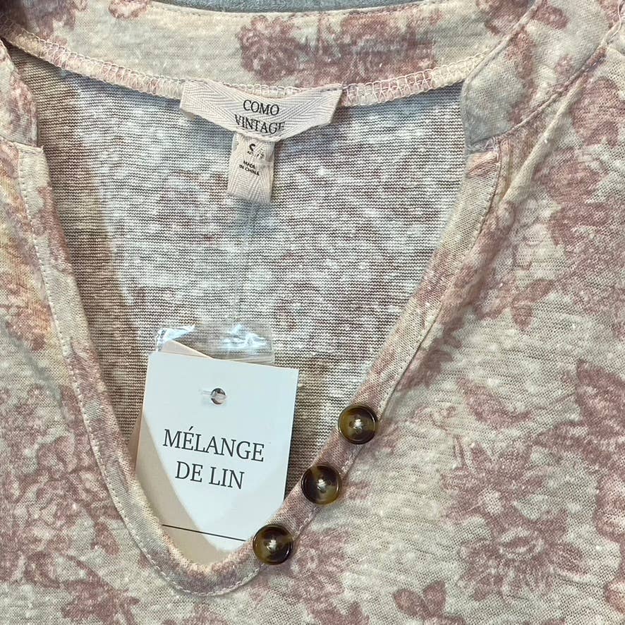 COMO VINTAGE Women's Apple Butter Combo Printed V-Neck Ruched Elbow Sleeve Top SZ S