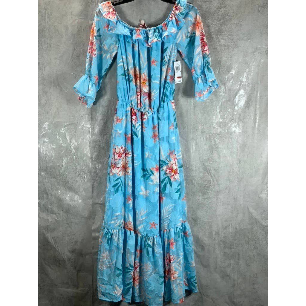 WILLOW DRIVE Women's Sky Blue Combo Off-The-Shoulder Floral-Print Maxi Dress