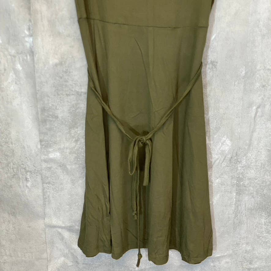 RDI Women's Olive Mock Neck Puff Short Sleeve Tie Waist Fit & Flare Mini Dress SZ S
