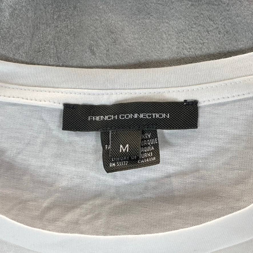 FRENCH CONNECTION Women's White/Black Femme Embroidered Crewneck Crop Top SZ M