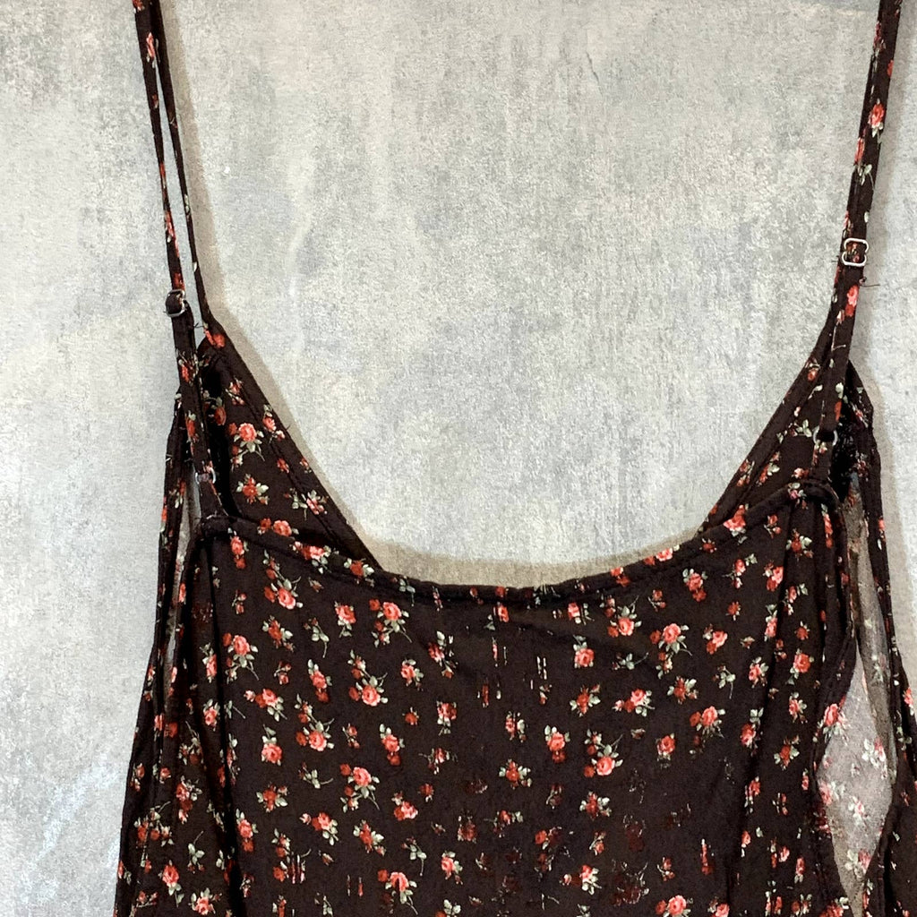 TREASURE & BOND Women's Plus Size Brown Distressed Spring Rose Lace Inset Tank Top SZ 1X