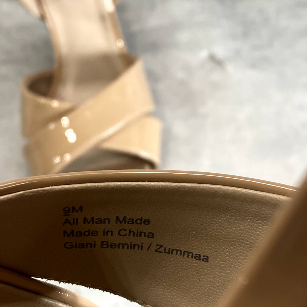 GIANI BERNINI Women’s Nude Patent Zummaa Square-Toe Dress Sandals SZ 9
