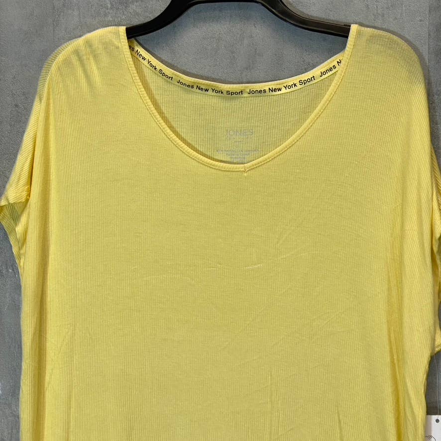 JONES NEW YORK Sport Women's Sunshine Yellow Ribbed Short Sleeve Top SZ L