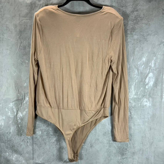 JEANNIE MAI X INC Women's Champagne Nude Cowl-Neck Long-Sleeve Bodysuit SZ L