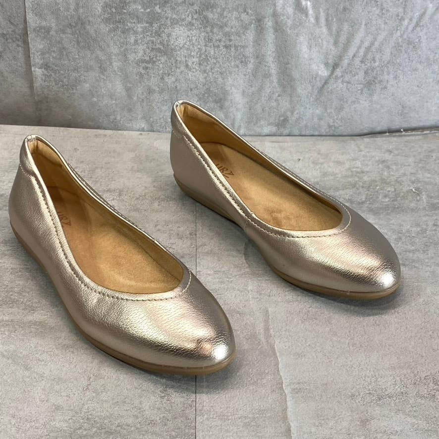 NATURALIZER Women's Warm Silver Metallic Vivienne Almond-Toe Slip-On Flats SZ6.5