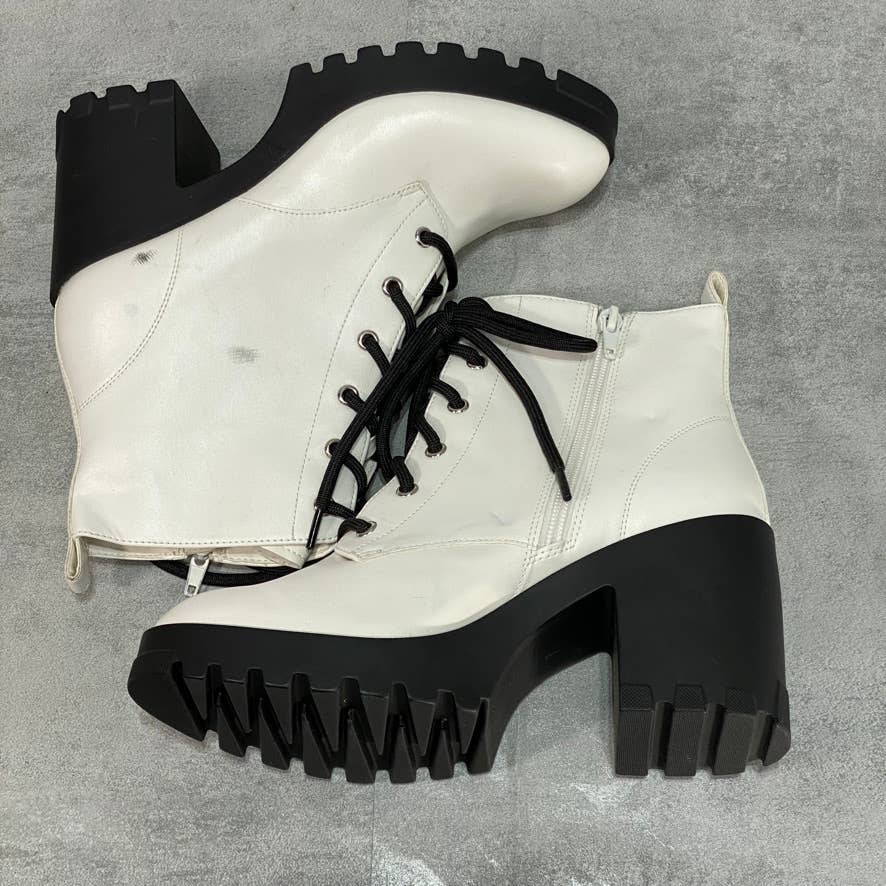 BP. White Taylor Block Heel Combat Boots SZ 7.5