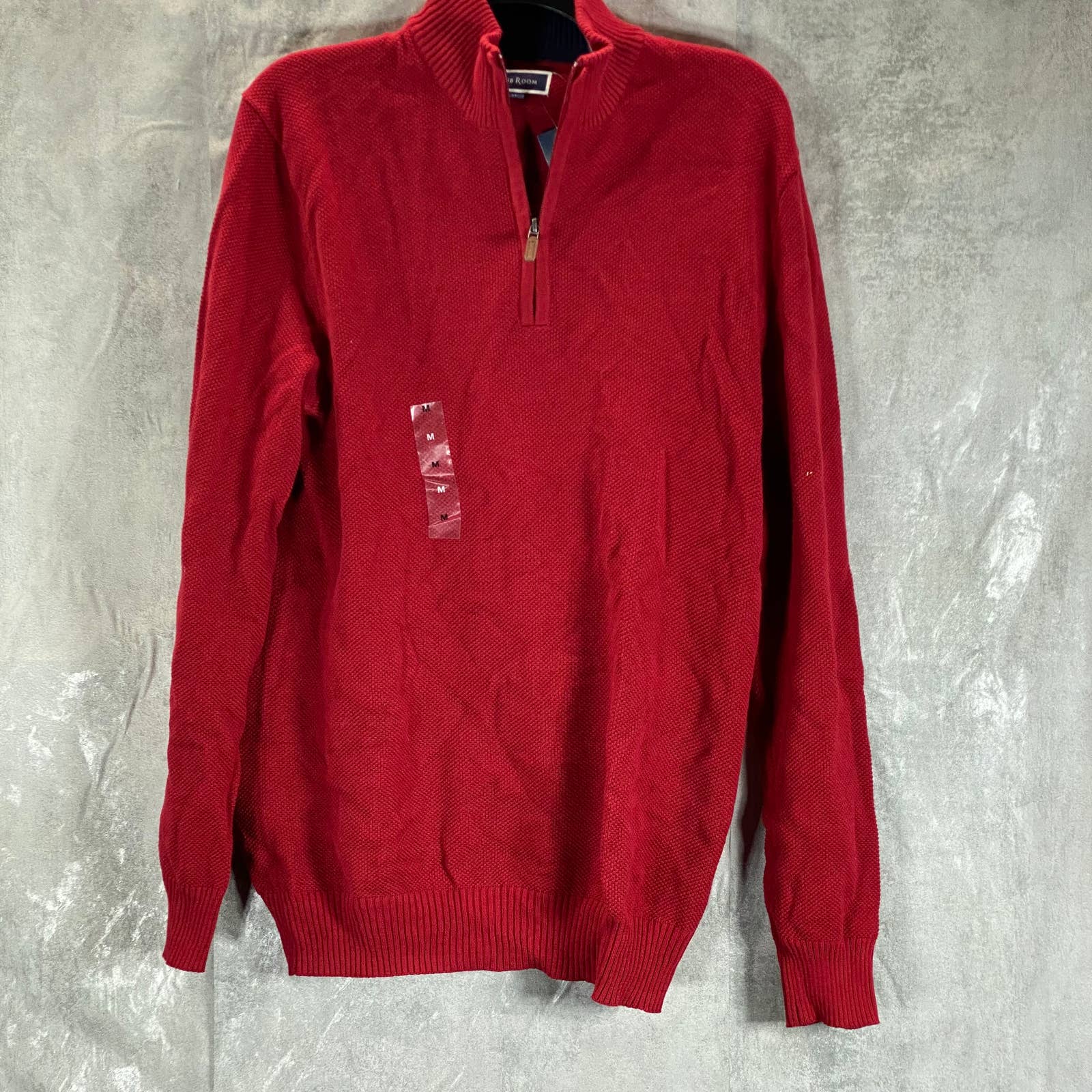 CLUB ROOM Men's Anthem Red Quarter-Zip Stand-Collar Textured Cotton Sweater SZ M