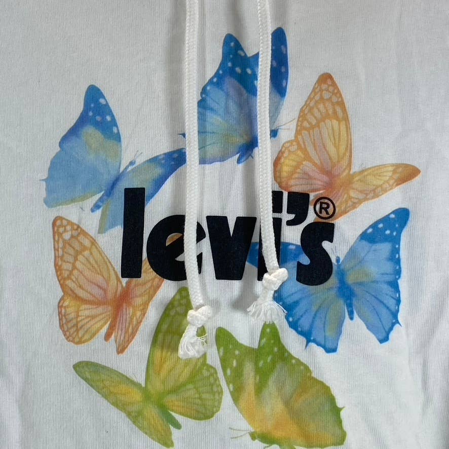 LEVI'S Women's Plus White Dreamy Butterfly Logo Graphic Pullover Hoodie SZ 1X