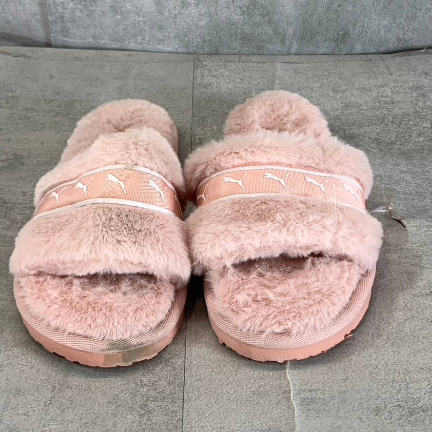 PUMA Women's Lotus-Puma White Faux-Fur Fluff Remix Slide Slippers SZ 5