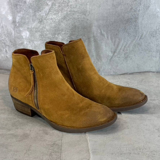 BORN Women's Brown Brinlee Round-Toe Block-Heel Ankle Boots SZ 7.5